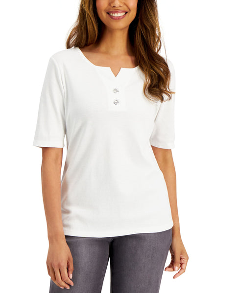 Petite Cotton Henley Top